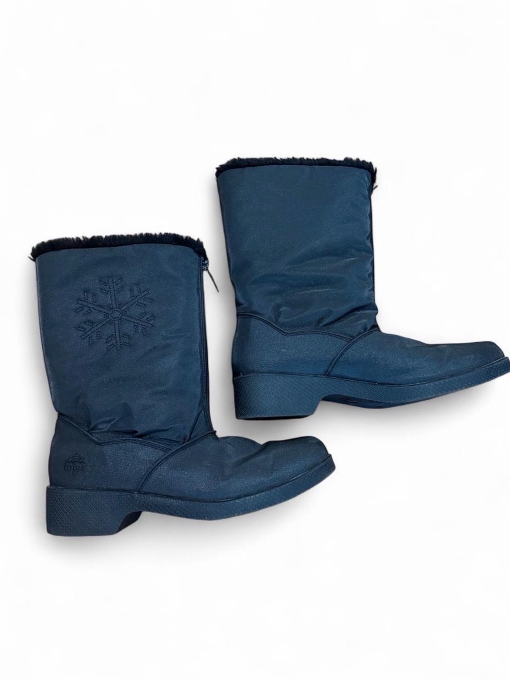 totes Navy Faux-Fur Cuff Winter Boots